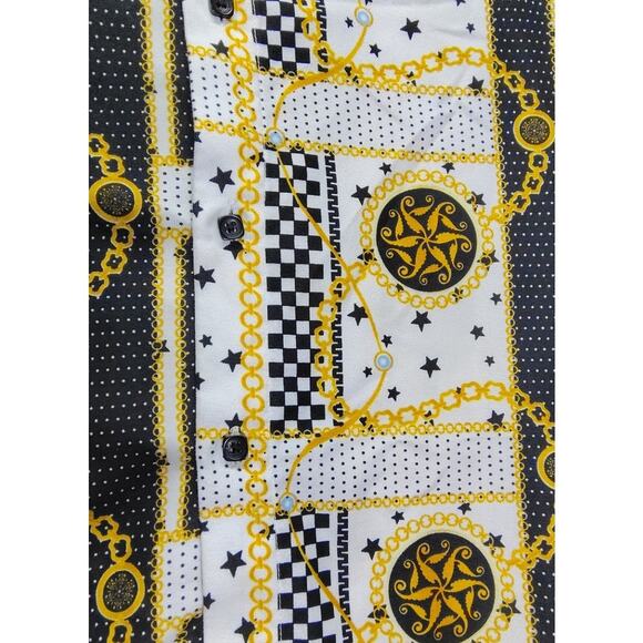 BC Collection Spangled Modern Button Up Long Sleeve Monogram Gold Chain Shirt - Picture 4 of 9